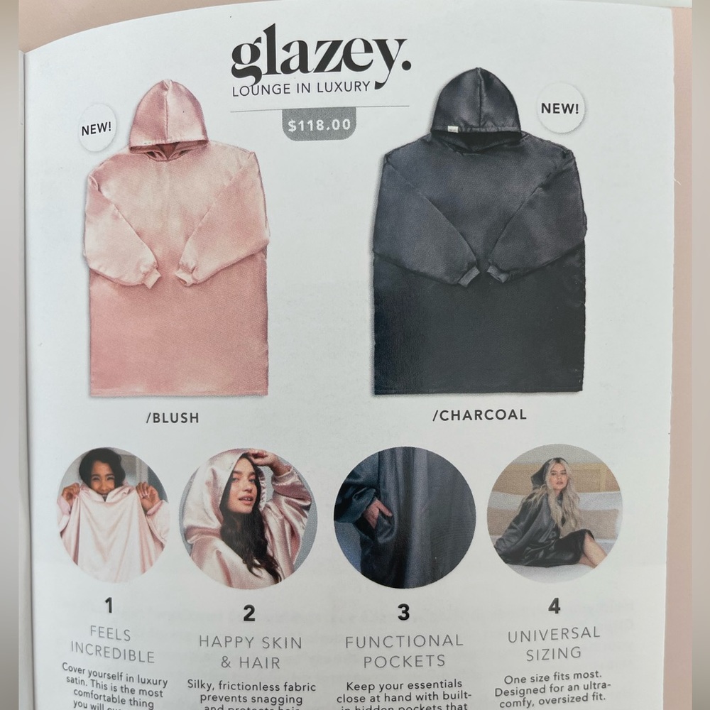 Kit•sch Glazey Satin Hoodie in Charcoal Grey One Size